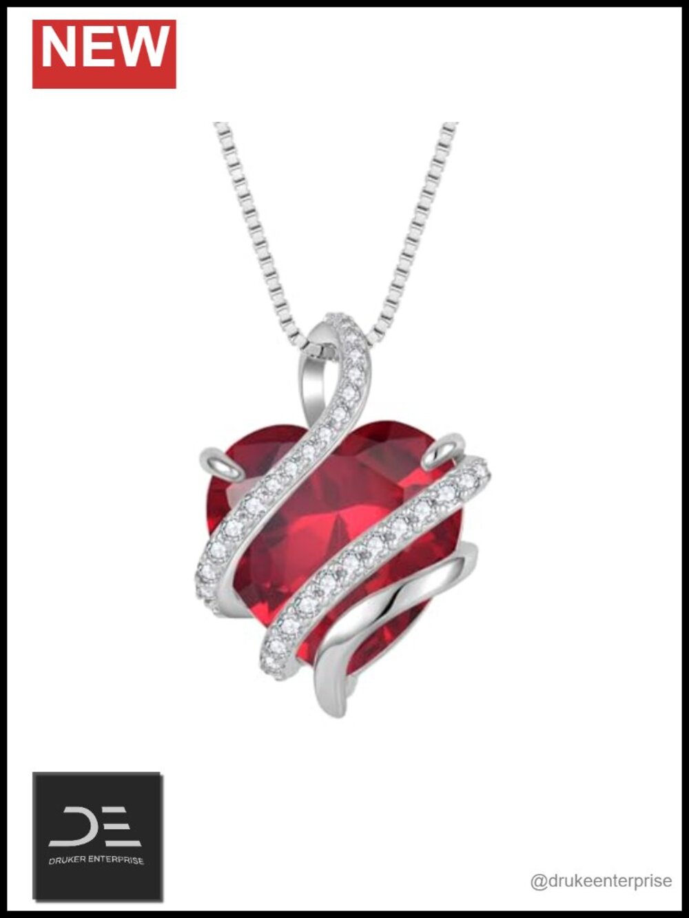 925 Sterling Silver Birthstone Heart Necklace White Gold Plated CZ Pendant